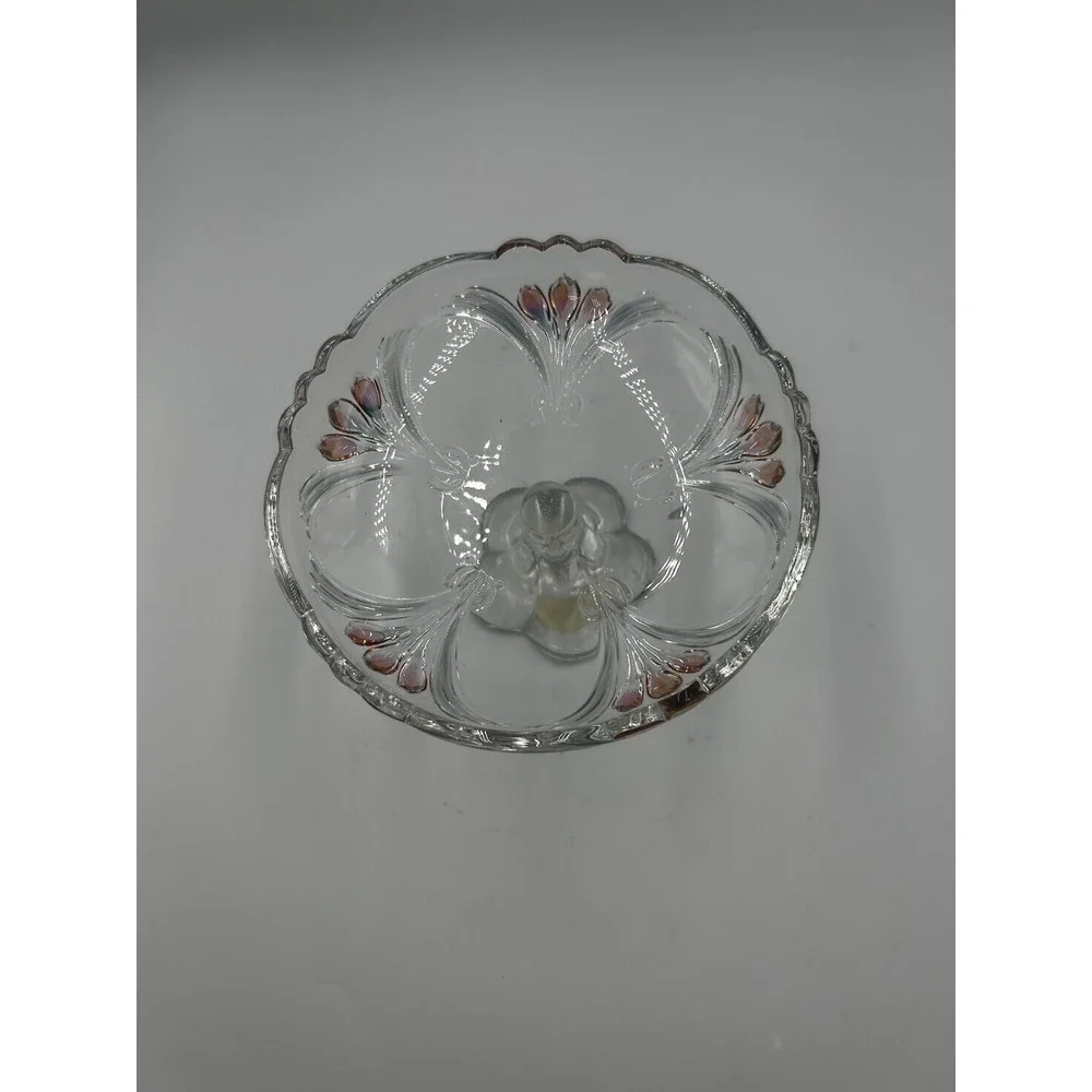Mikasa Crystal Iris Pedestal Candy Dish Iridescent Glass Compote Germany 7" - Picture 5 of 6